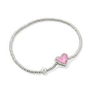 Kendra Scott Ari Heart Silver Stretch Bracelet in Pink Iridescent Glitter Glass
